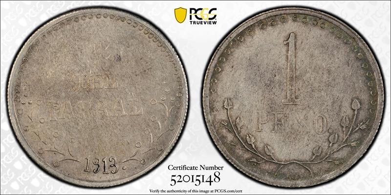 1913 Mexico Chihuahua Peso PCGS AU 55