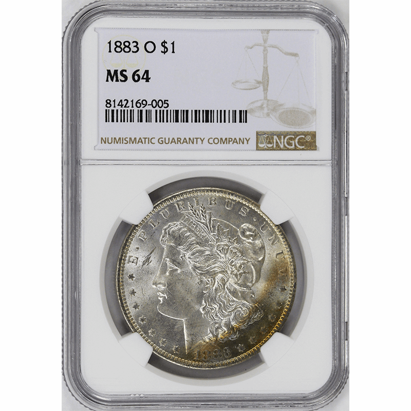 1883-O $1 Morgan Silver Dollar - NGC MS64 - Obverse Semi-Crescent Toning