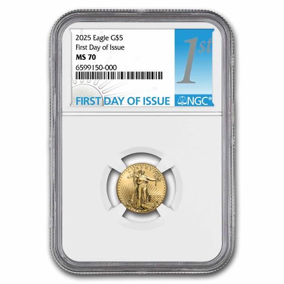 2025 $5 1/10oz. American Gold Eagle, FDI, MS70, NGC 