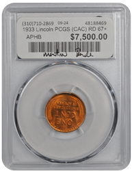 1933 Lincoln PCGS (CAC) RD 67+ 