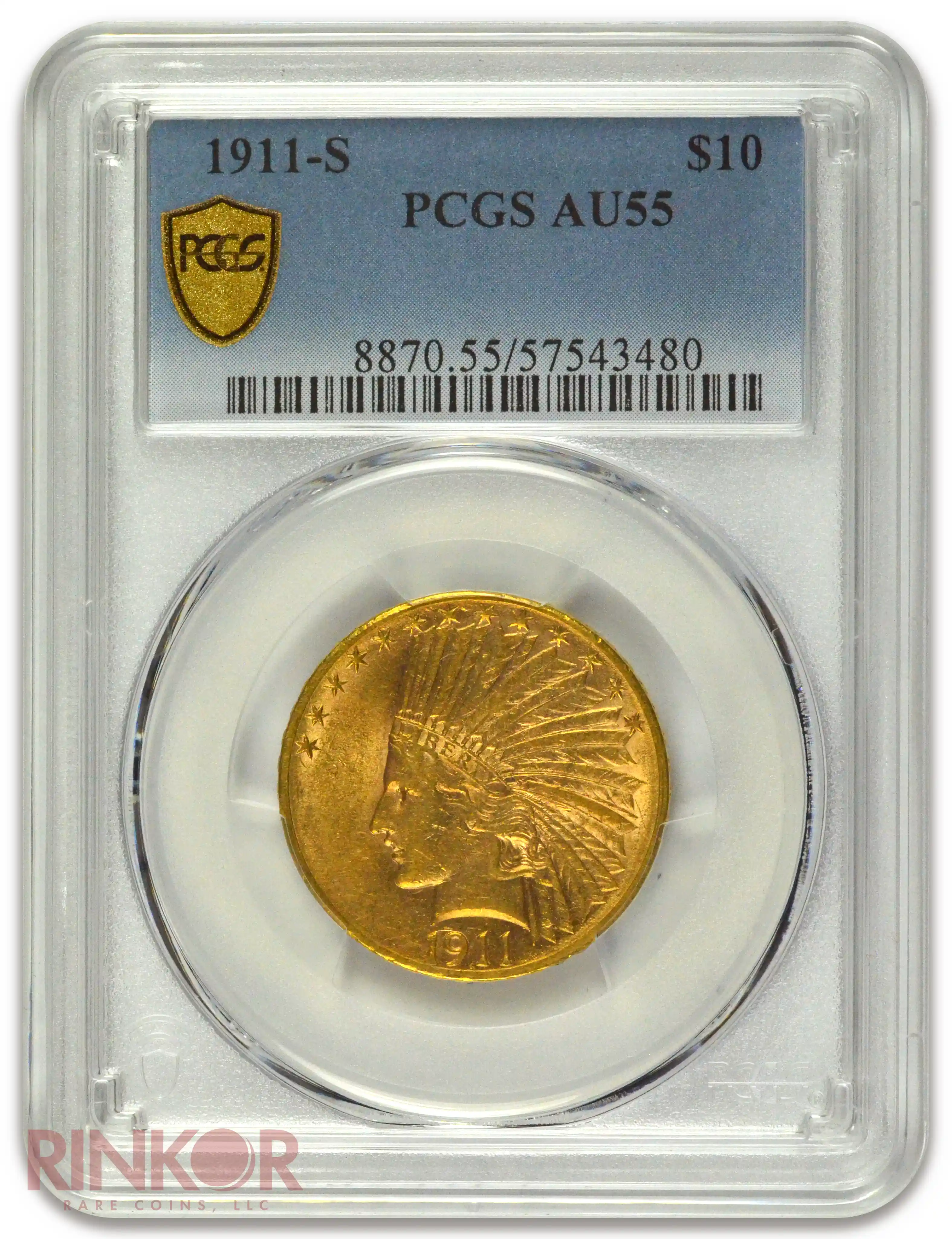1911-S $10 Indian Head PCGS AU-55