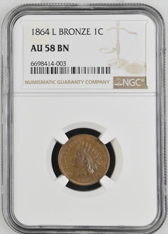 1864 L Bronze 1C NGC AU58