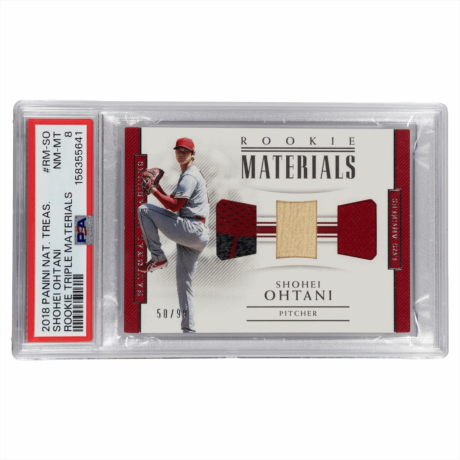 2018 Panini National Treasures Shohei Ohtani Rookie Triple Material #RM-SO PSA NM-MT 8