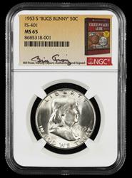 1953 S Bugs Bunny 50c FS-401 Bill Fivaz Signature Label NGC  MS65