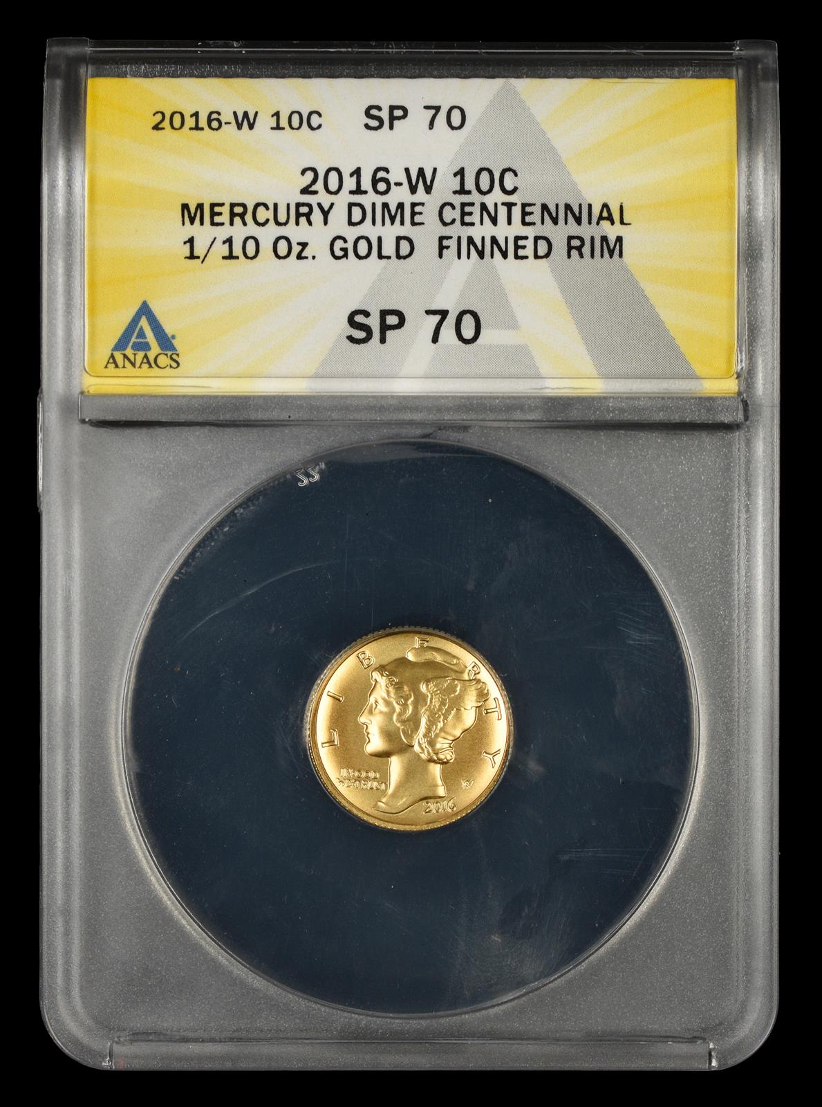 2016 W 10C 24K Gold 1/10oz Finned Rim ANACS SP70