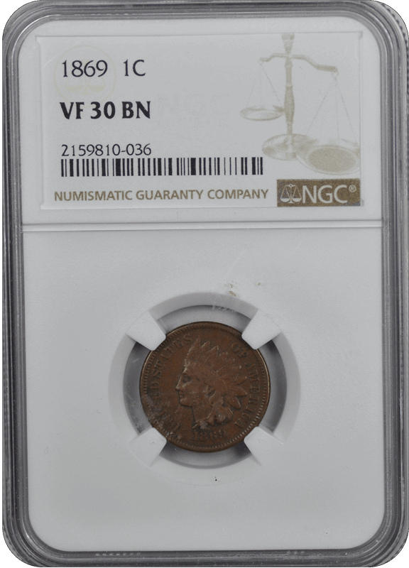 1869  Indian Head Cent NGC VF-30