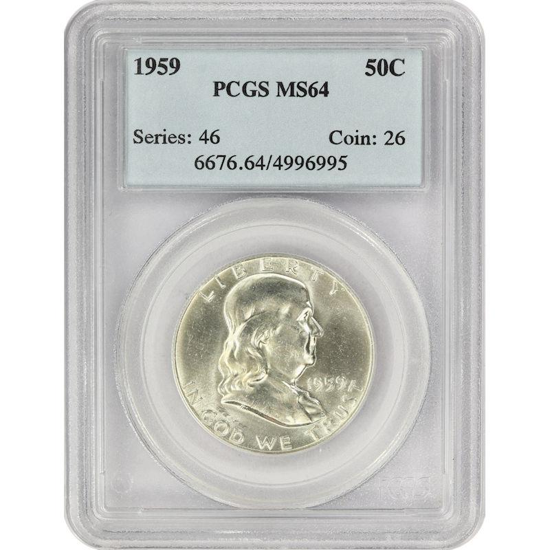1959 50c Franklin Half Dollar - PCGS MS64 - Nice White Coin! Strong Luster!