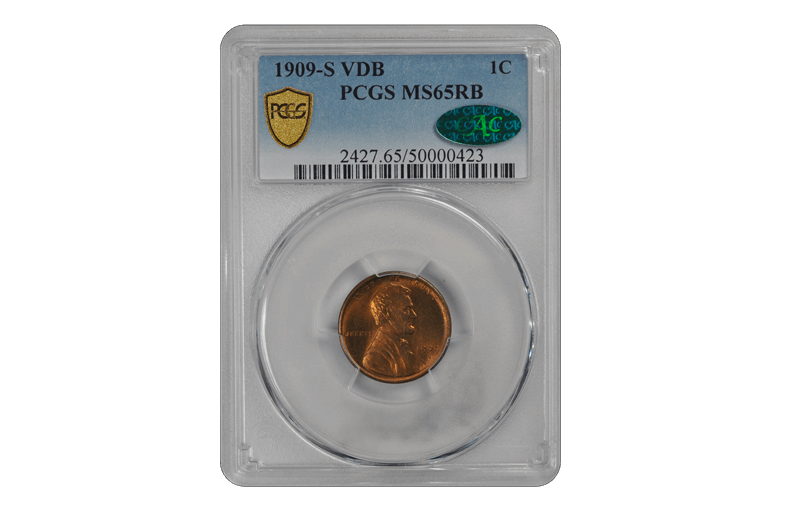 1909-S VDB 1C Lincoln Cent - Type 1 Wheat Reverse PCGS RB (CAC) #3684-2 MS65