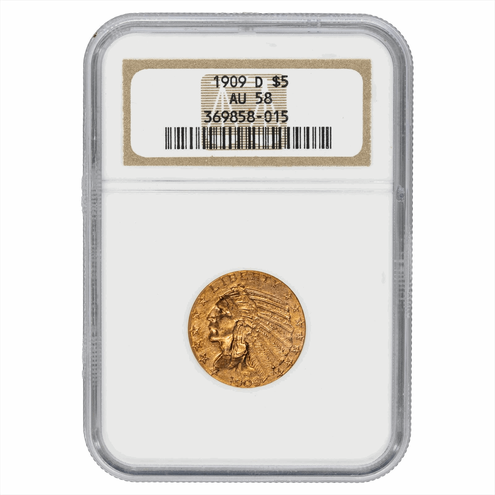 1909-D Indian Head Half Gold Eagle $5 NGC AU 58