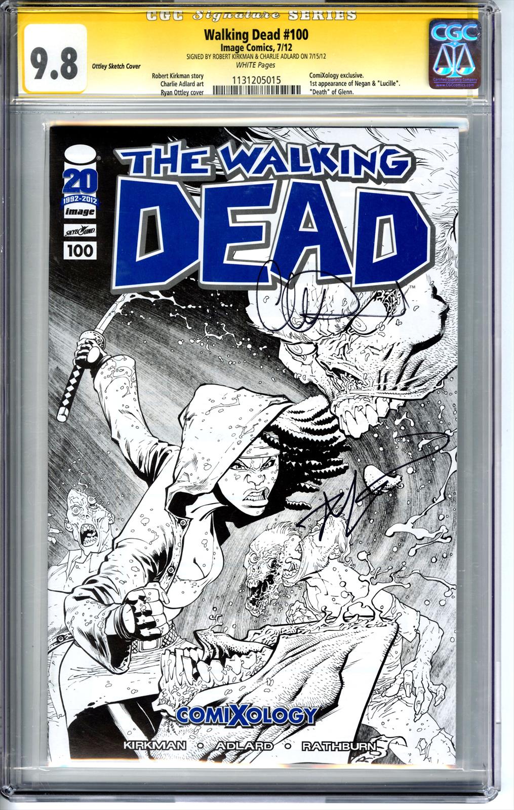 Walking Dead #100 Image Comics 7/12 CGC Signature Series 9.8 Signed by Robert Kirkman & Charlie Adlard (1st Negan) 