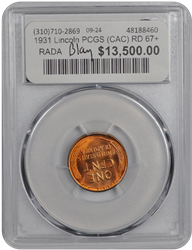 1931 Lincoln PCGS (CAC) RD 67+ 