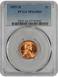 1957-D Lincoln PCGS RD 64