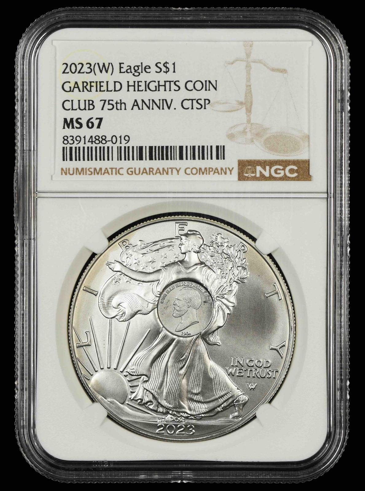 2023 W ASE $1 Garfield Heights Coin Club 75 Anniversary CTSP NGC MS67