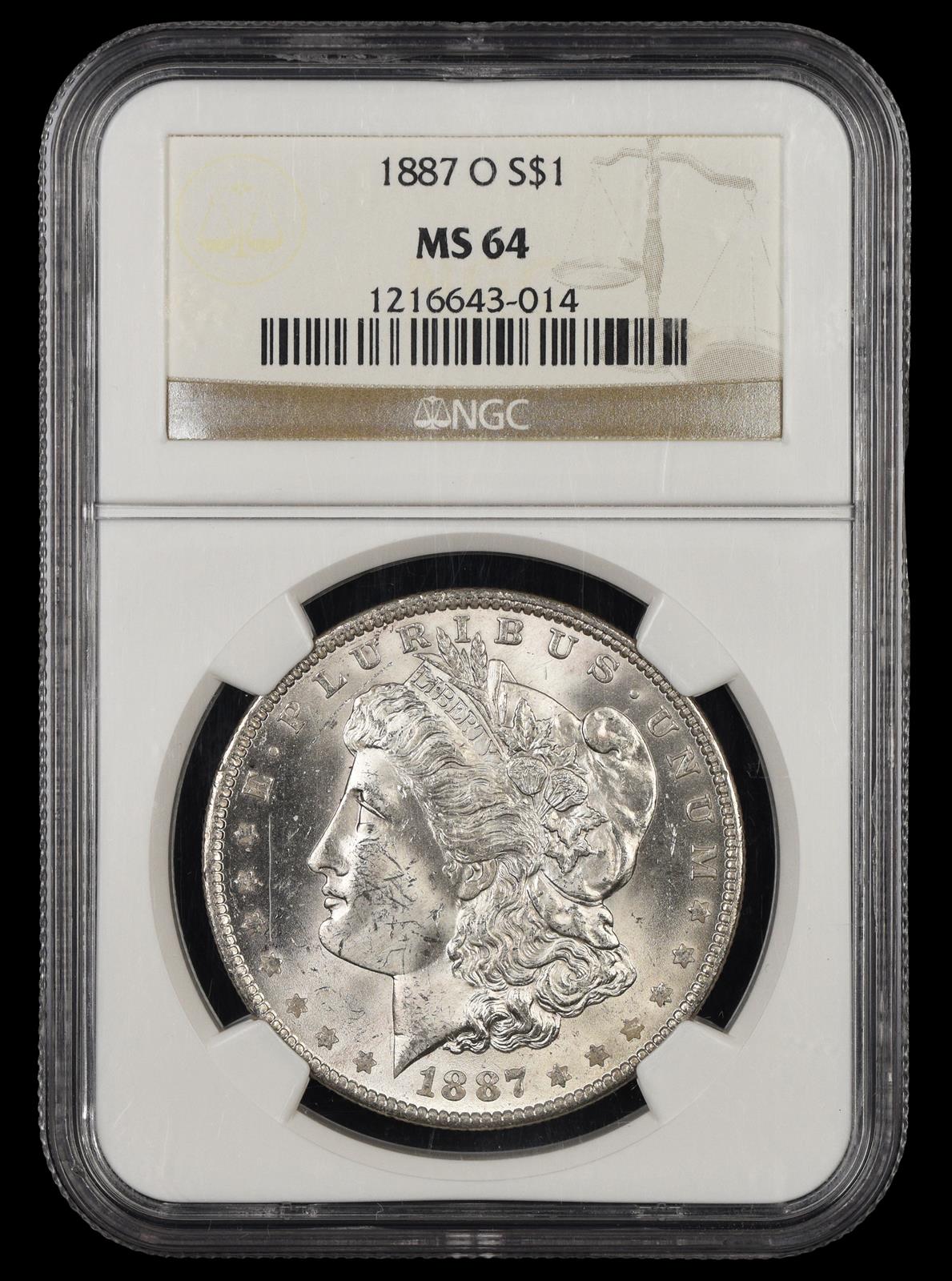 1887 O $1 NGC MS 64