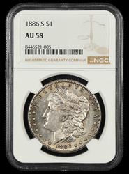 1886 S $1 NGC AU-58