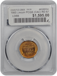 1950 Lincoln PCGS (CAC) RD 67 