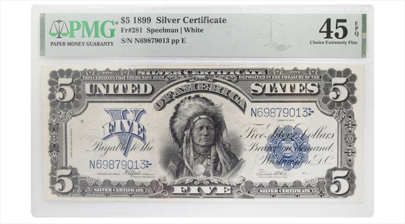 1899 $5 Silver Certificate Fr# 281 - PMG 45 EPQ - Speelman / White