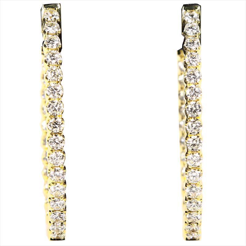 14k Yellow Gold Diamond Inside/Out Oval Hoop Earrings - Approx: 1.4ctw 