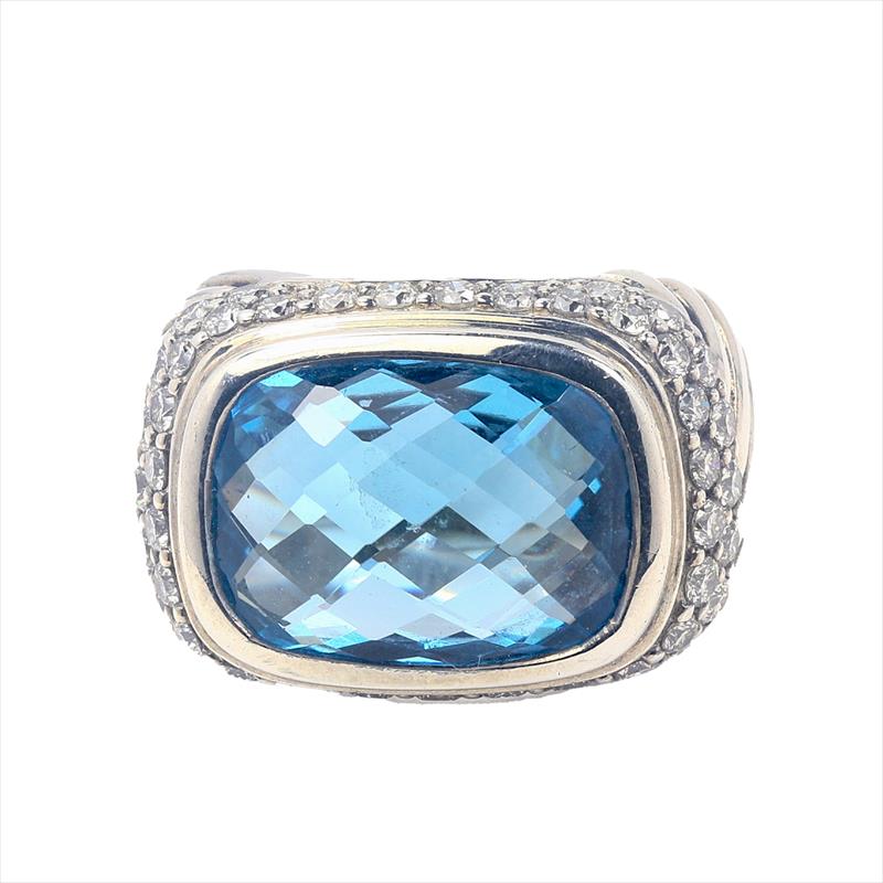 David Yurman Sterling Pave Modern Noblesse Ring Blue Topaz Size 7.25 
