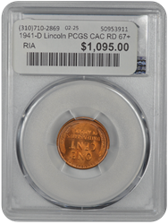 1941-D Lincoln PCGS CAC RD 67+