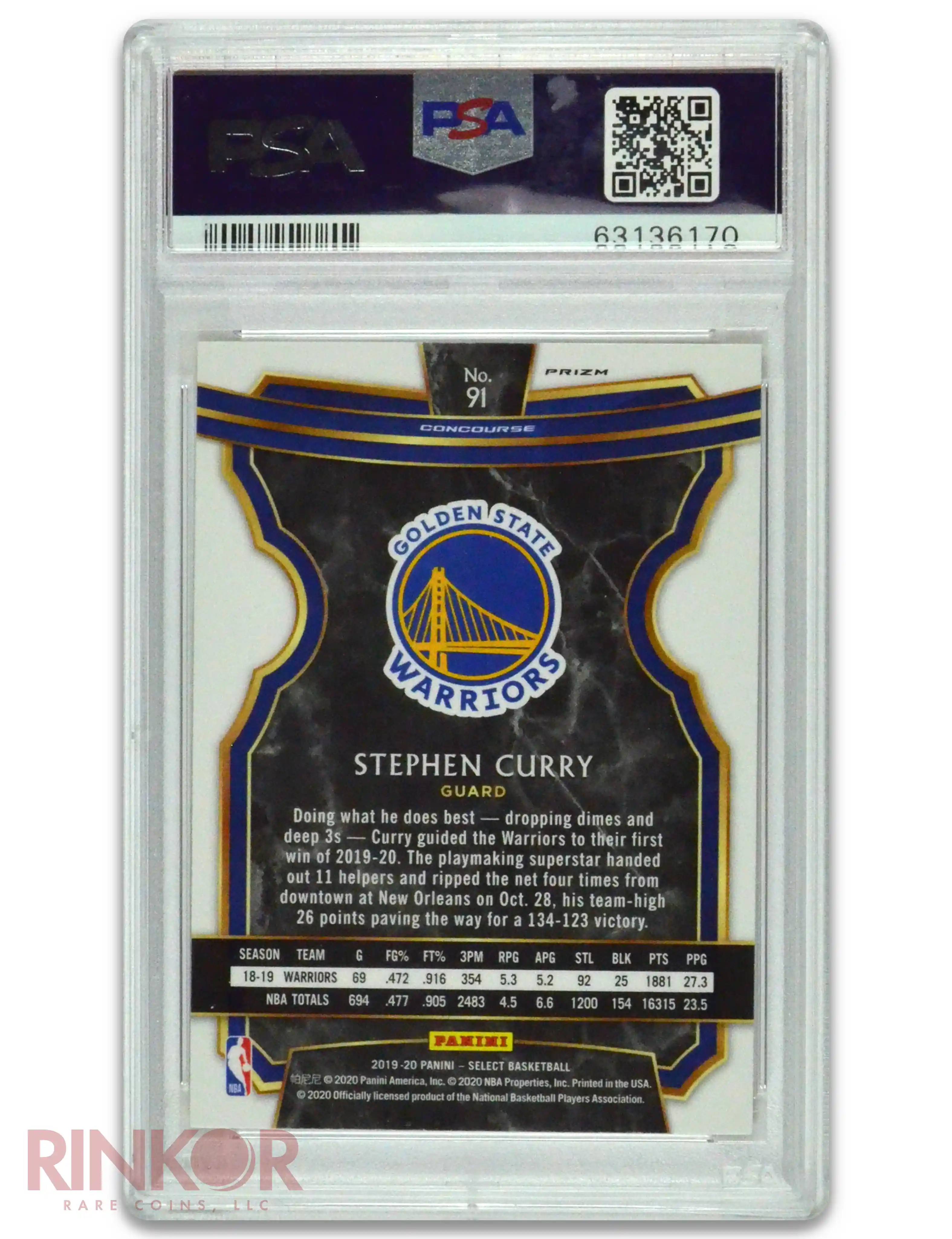 2019 Panini Select Stephen Curry Gold Wave #91 PSA MINT 9