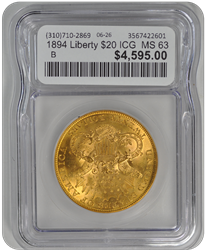 1894 Liberty $20 ICG  MS 63