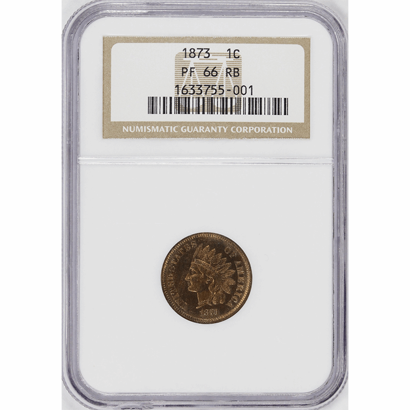 1873 1c Indian Head Cent PROOF Closed 3 - NGC PF66RB