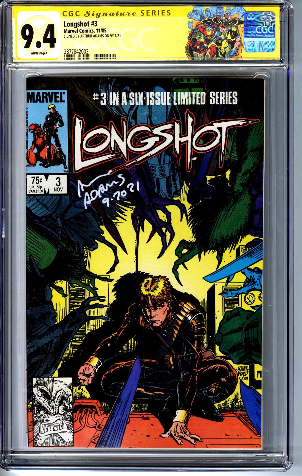 Longshot #3 CGC 9.4 Signature Series Signed by Arthur Adams 