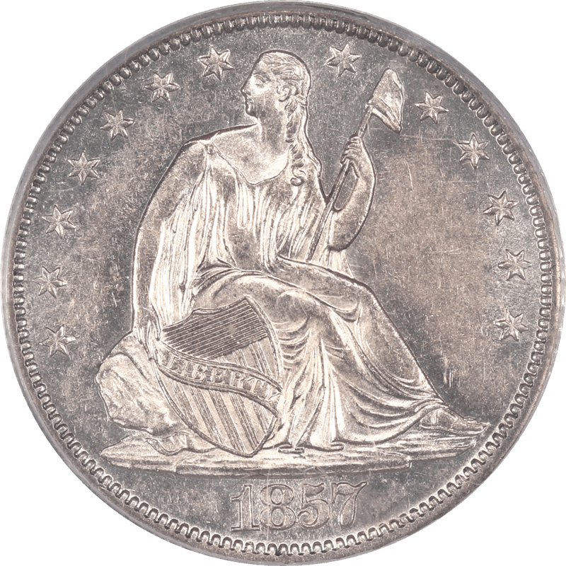 1857-O Liberty Seated Half Dollar 50c PCGS AU53 - Nice Lustrous Tone Coin