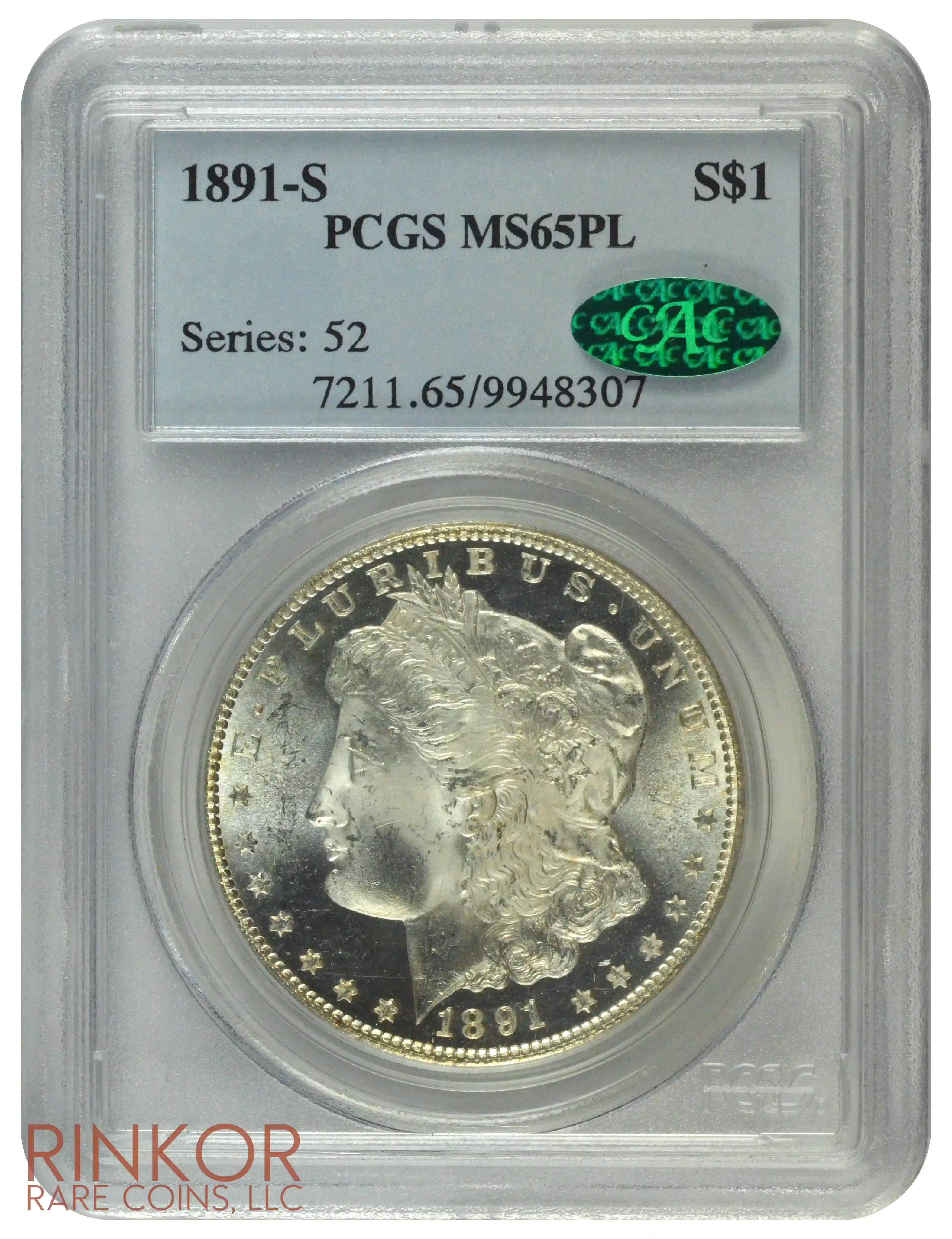 1891-S $1 PCGS MS 65 PL CAC