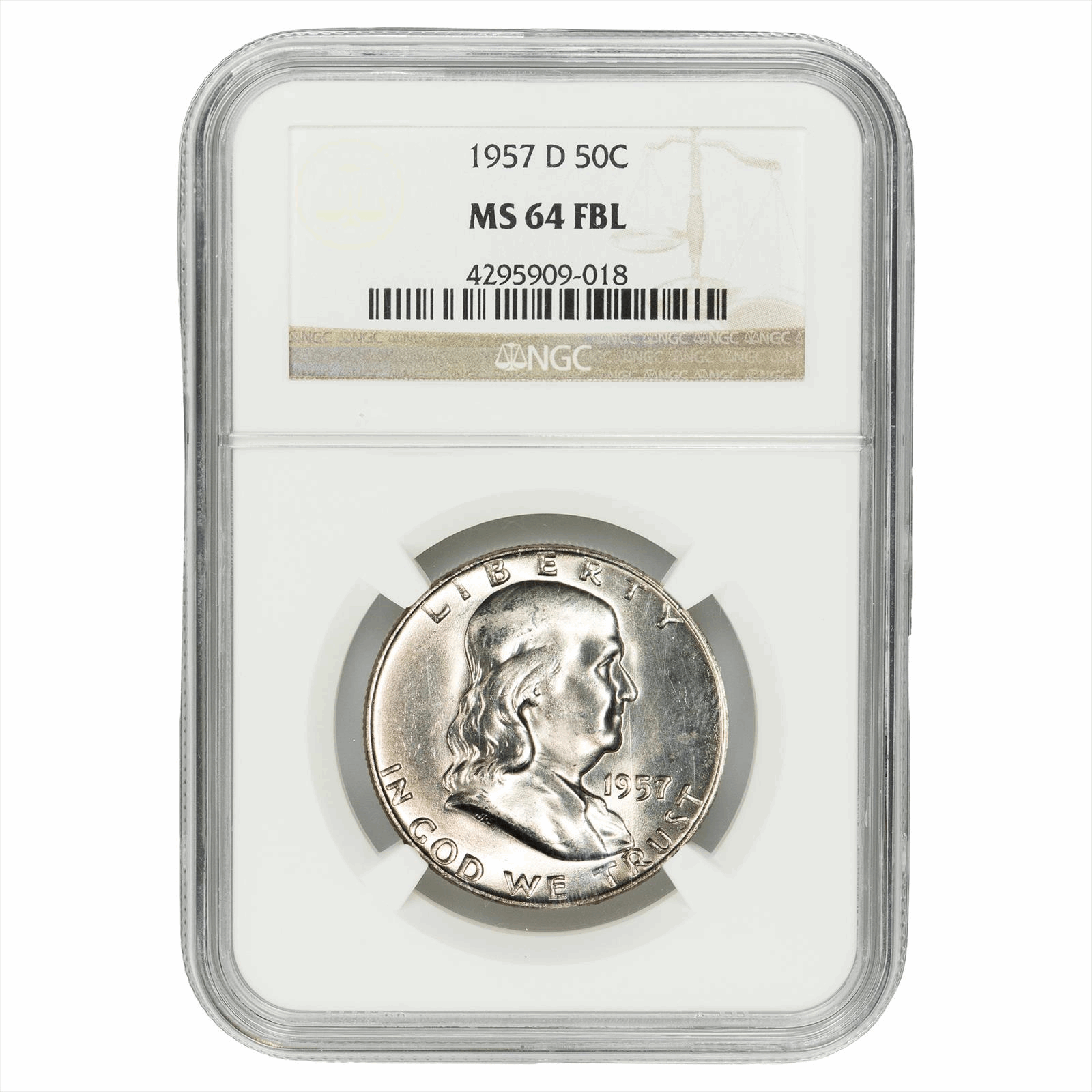 1957-D Franklin Half Dollar 50C NGC MS 64 FBL