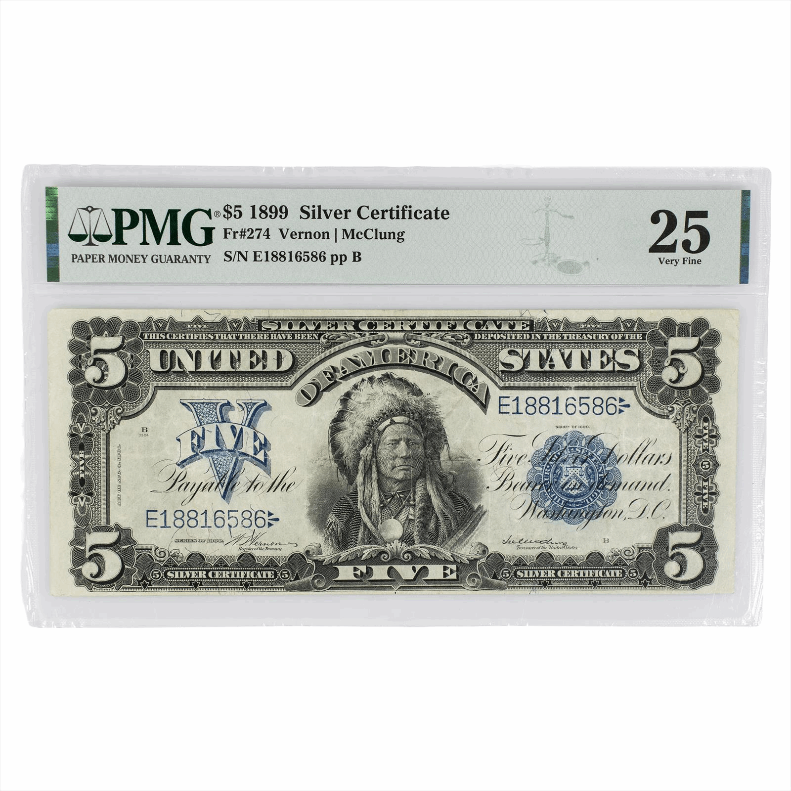 1899 $5 Silver Certificate FR274 PMG 25 Very Fine