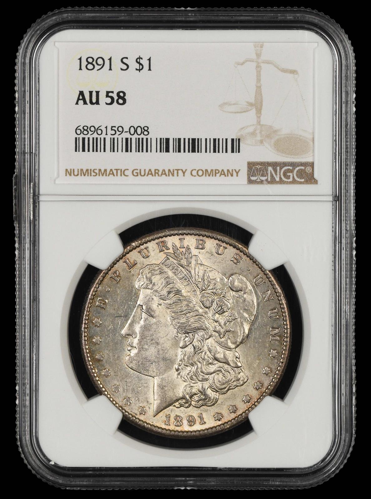 1891 S $1 NGC AU-58