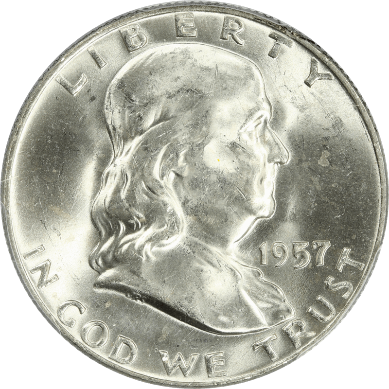 1957-D/D  RPM FS-501 Franklin Half Dollar 50c, PCGS MS 63 - White