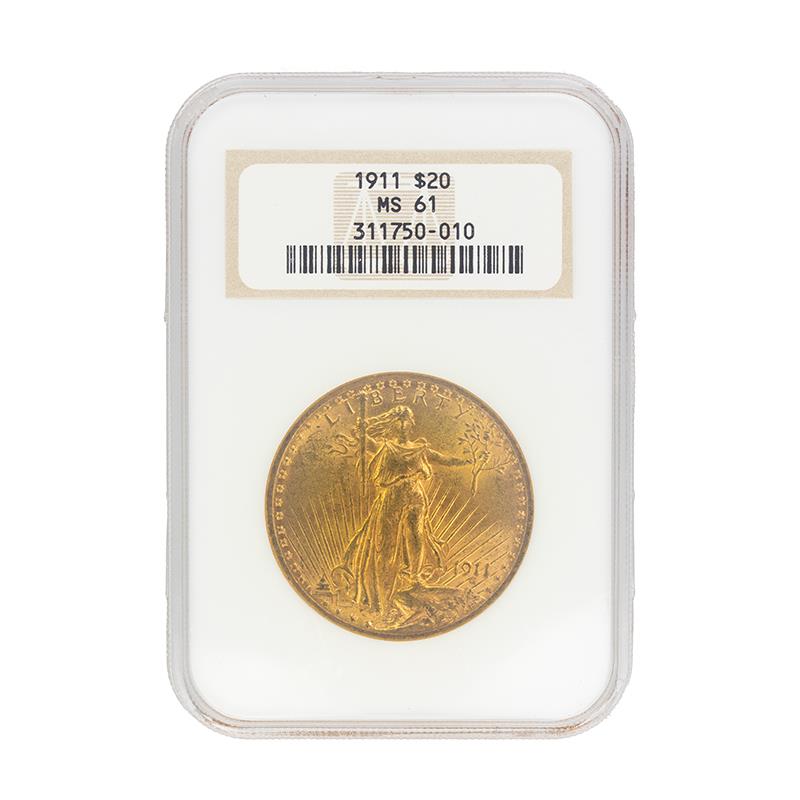 1911 St. Gaudens Double Eagle, $20 NGC MS-61 - Fatty NGC Holder