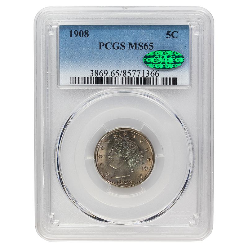 1908 Liberty V Nickel, 5C PCGS MS 65 CAC Certified