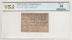 1776 North Carolina Colonial Currency Half Dollar - Owl Fr. NC-156g PCGS VF30 Details 