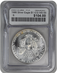 1986 Silver Eagle $1 ICG MS 69