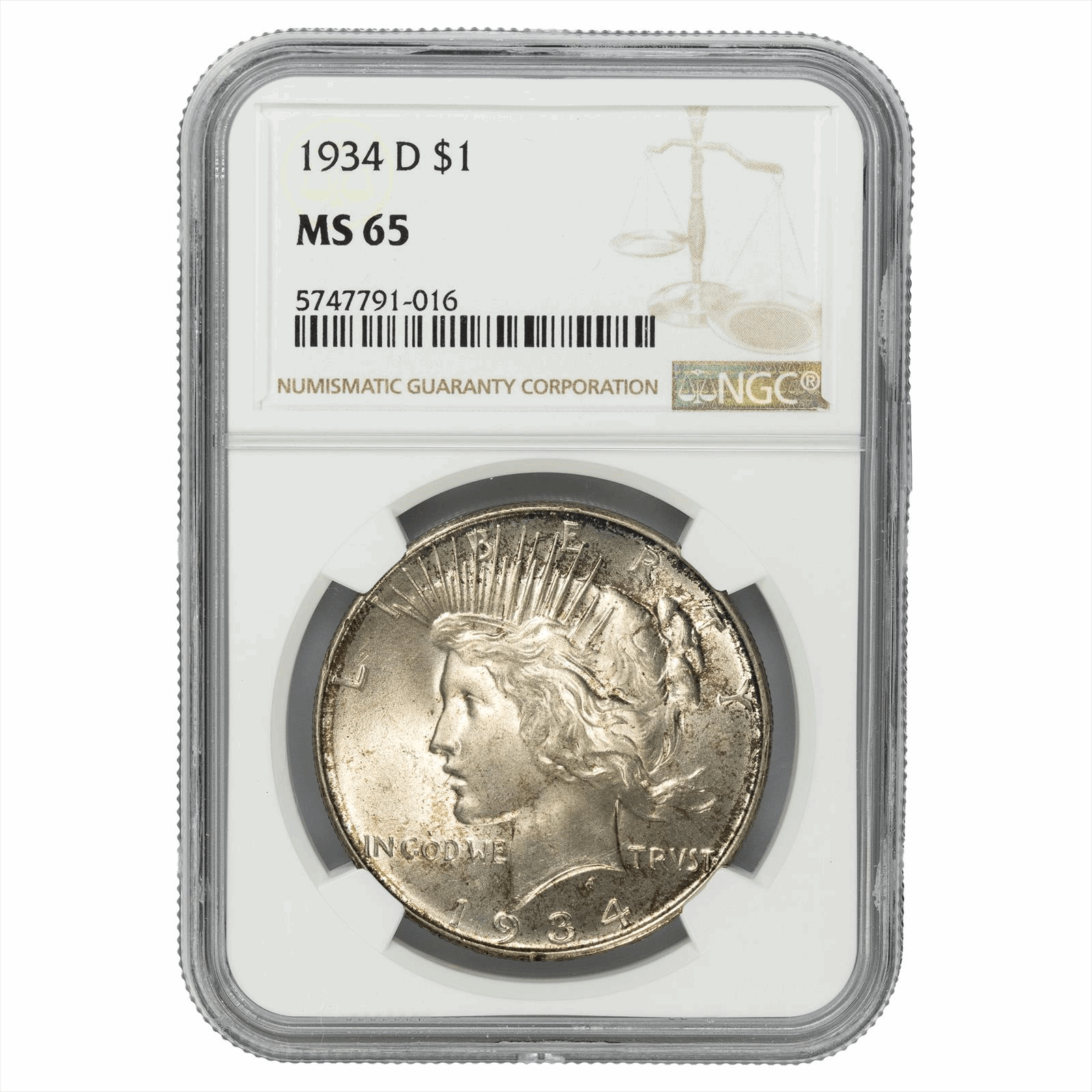 1934-D Silver Peace Dollar $1 NGC MS 65
