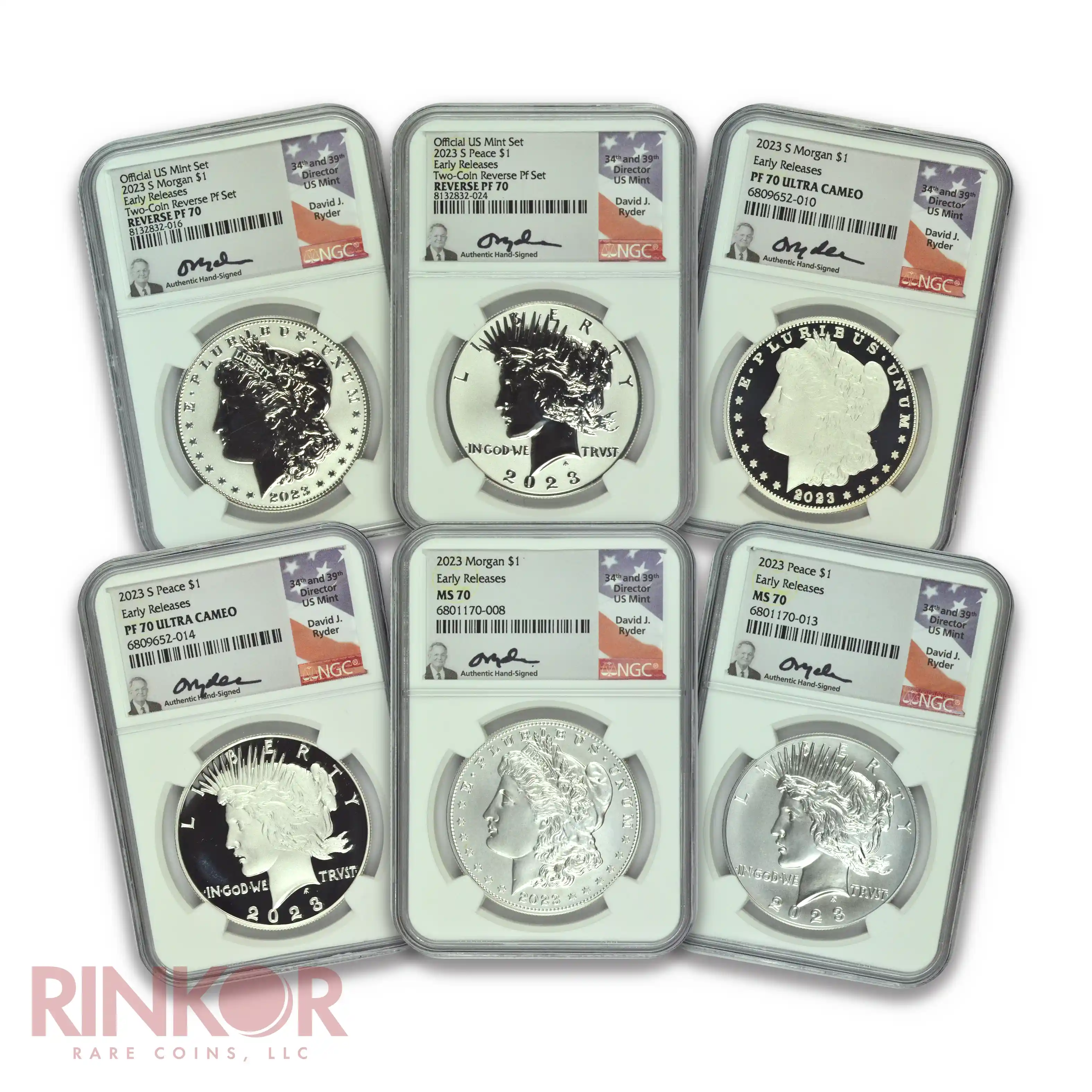 2023 $1 Morgan and Peace Dollar 6-Coin Set Early Releases Ryder Sig NGC MS/PF 70