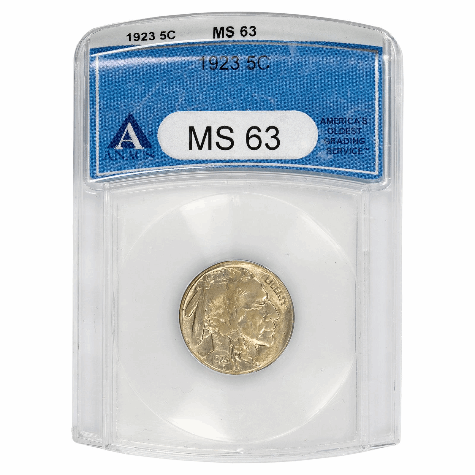 1923 Buffalo Nickel 5C ANACS MS 63