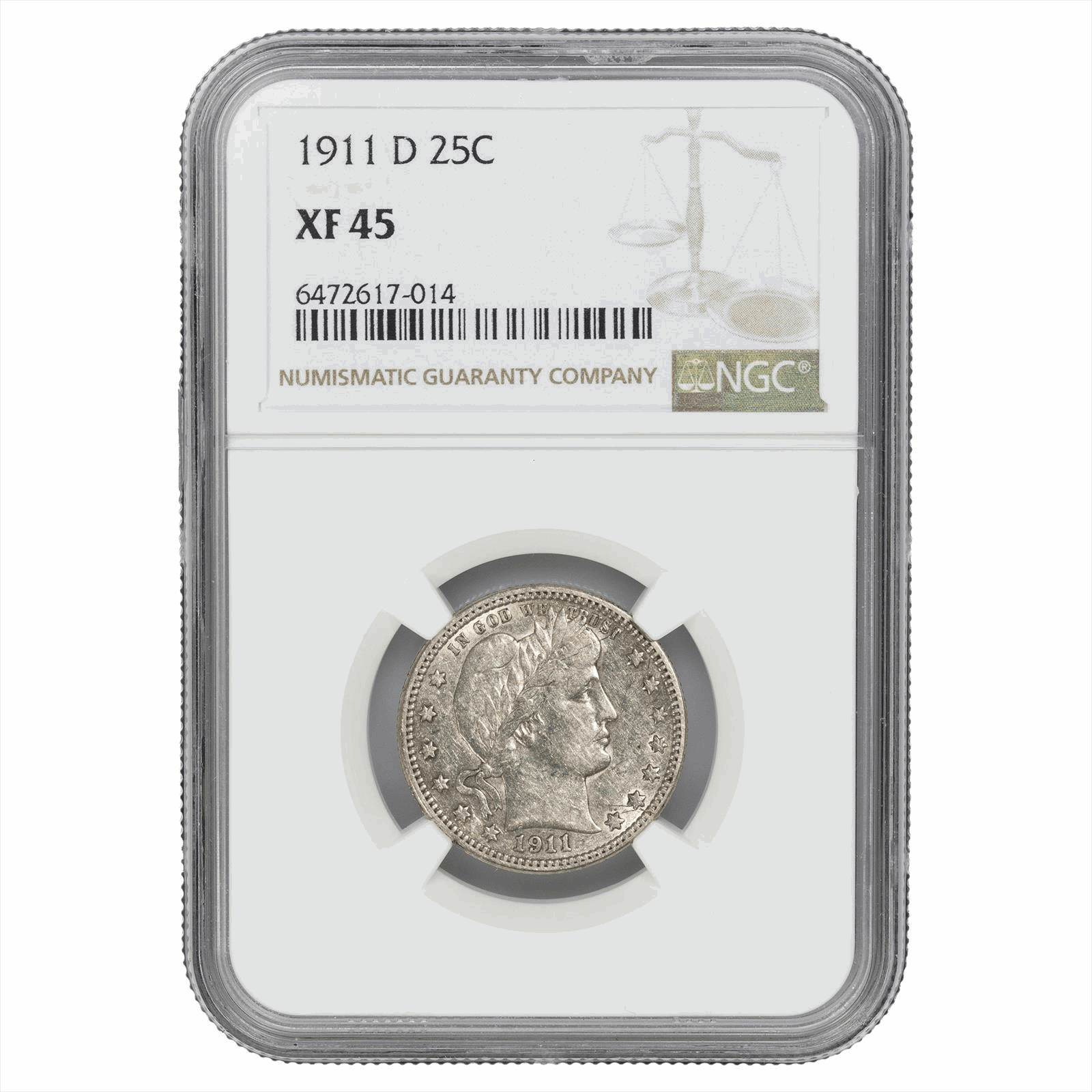 1911-D Barber Quarter 25C NGC XF 45