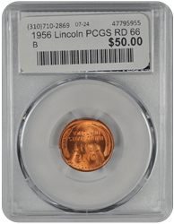 1956 Lincoln PCGS RD 66