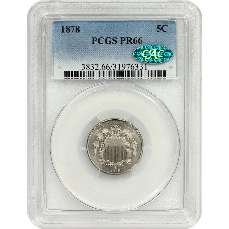 1878 Shield Nickel 5C PCGS CAC PR66 - No Rays