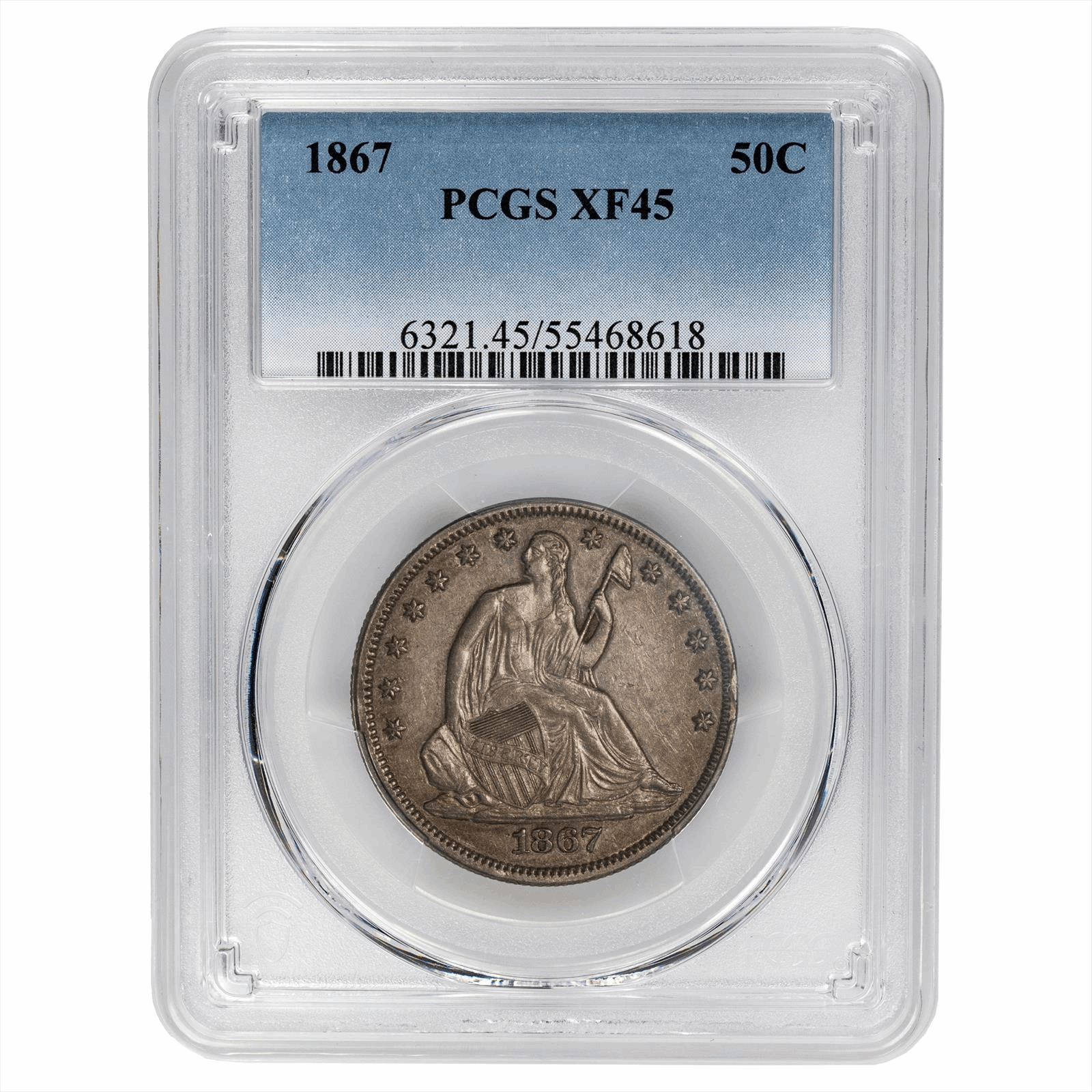 1867 Seated Liberty Half Dollar 50C PCGS XF 45