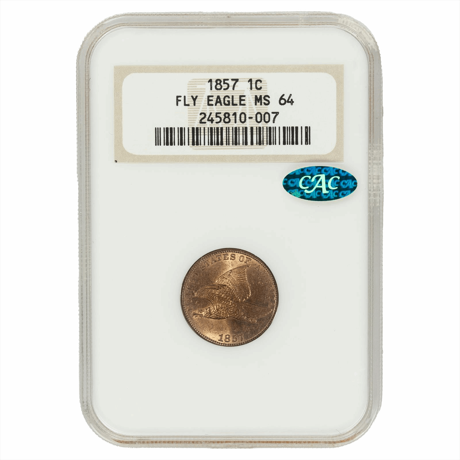 1857 Eagle  Flying Eagle Cent CAC MS 64