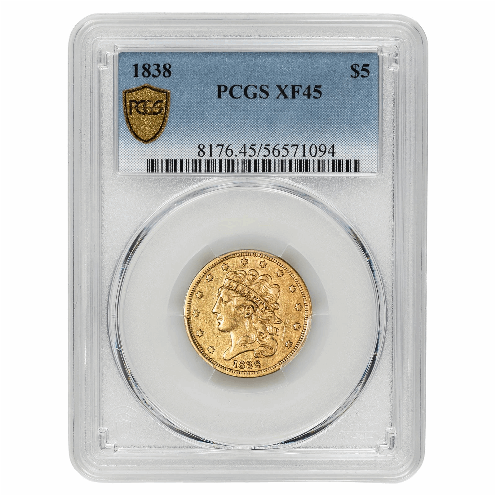 1838 Classic Head Gold Half Eagle $5 PCGS XF 45