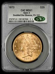 1873 Open 3 $20 Gold DDO FS-101 CAC MS 61