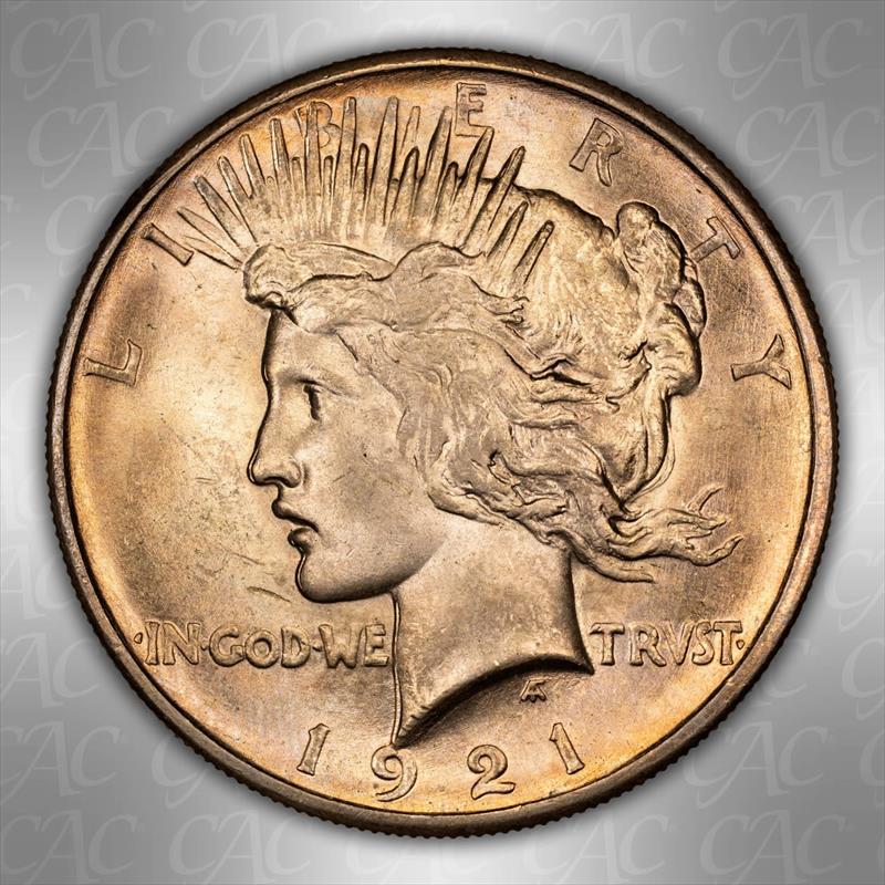 1921 $1 High Relief, Peace CACG MS 64 