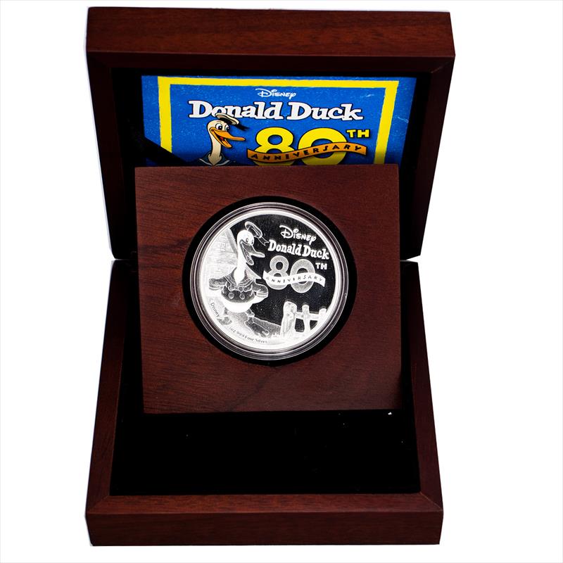 1oz Silver 80th Anniversary Donald Duck Round in Original Packaging 